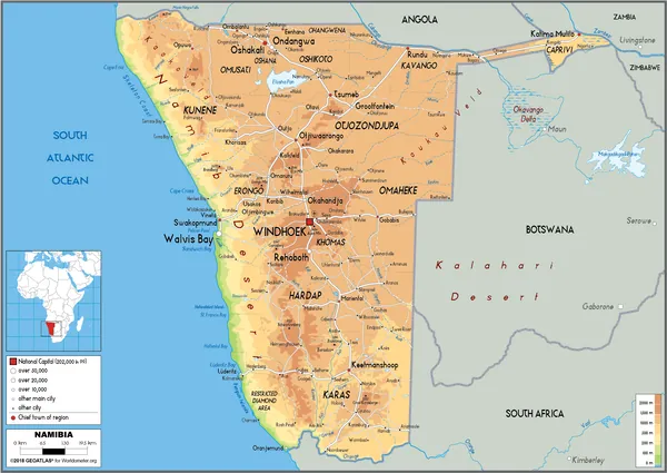 PHYSICAL Map of Namibia