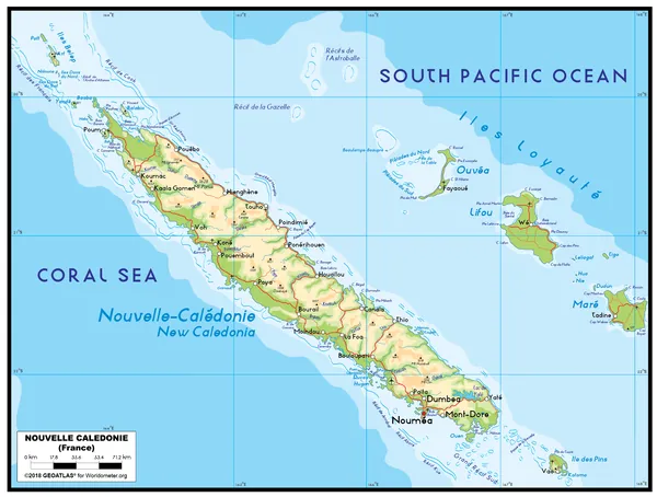 PHYSICAL Map of New Caledonia