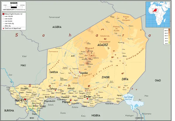 PHYSICAL Map of Niger