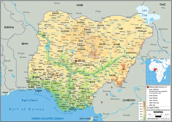 PHYSICAL Map of Nigeria