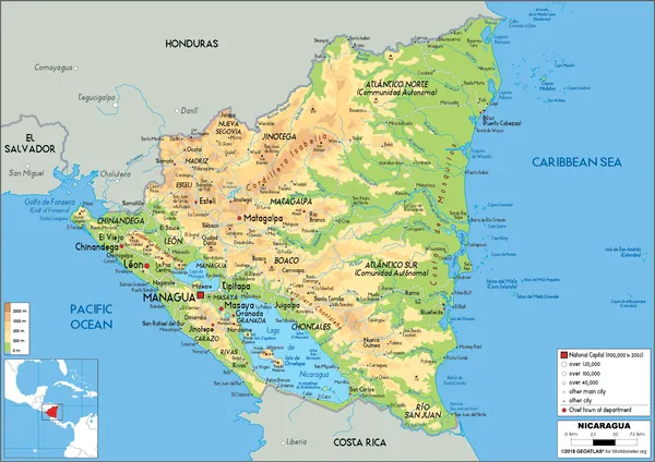 PHYSICAL Map of Nicaragua
