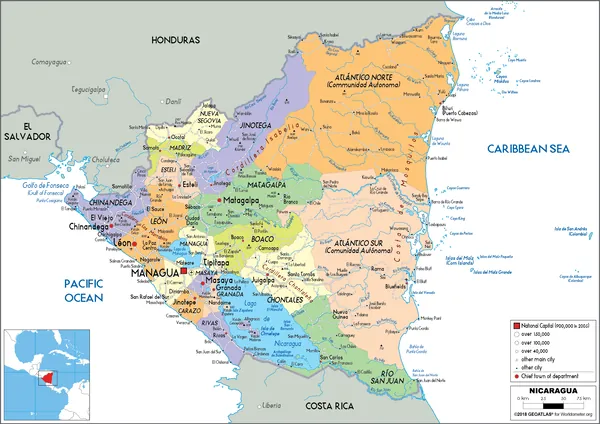 POLITICAL Map of Nicaragua