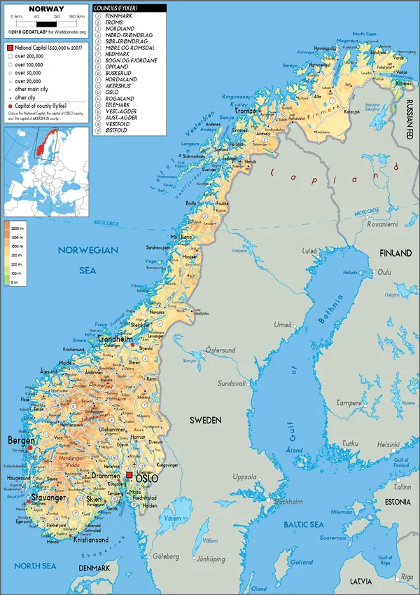 PHYSICAL Map of Norway