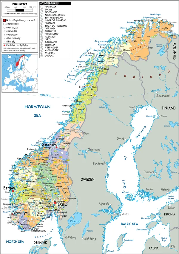 POLITICAL Map of Norway