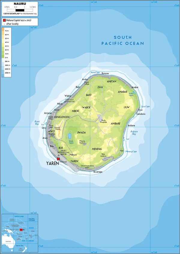 PHYSICAL Map of Nauru
