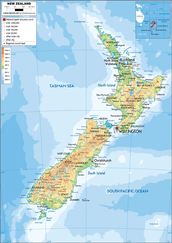 PHYSICAL Map of New Zealand