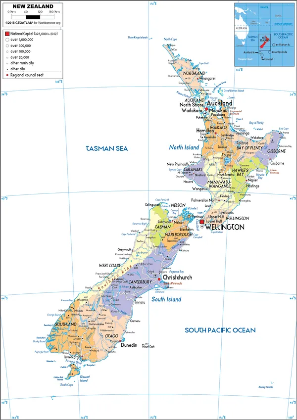POLITICAL Map of New Zealand