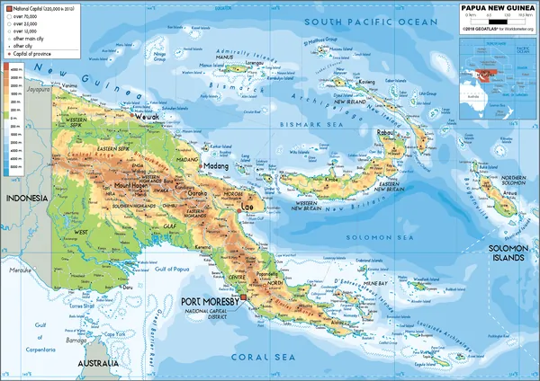 PHYSICAL Map of Papua New Guinea