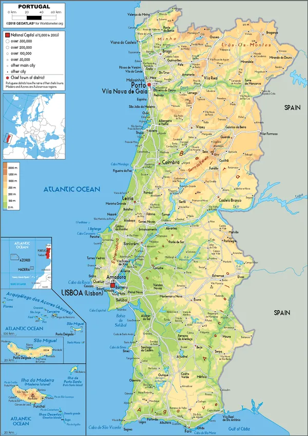 PHYSICAL Map of Portugal