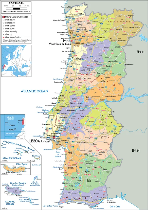 POLITICAL Map of Portugal