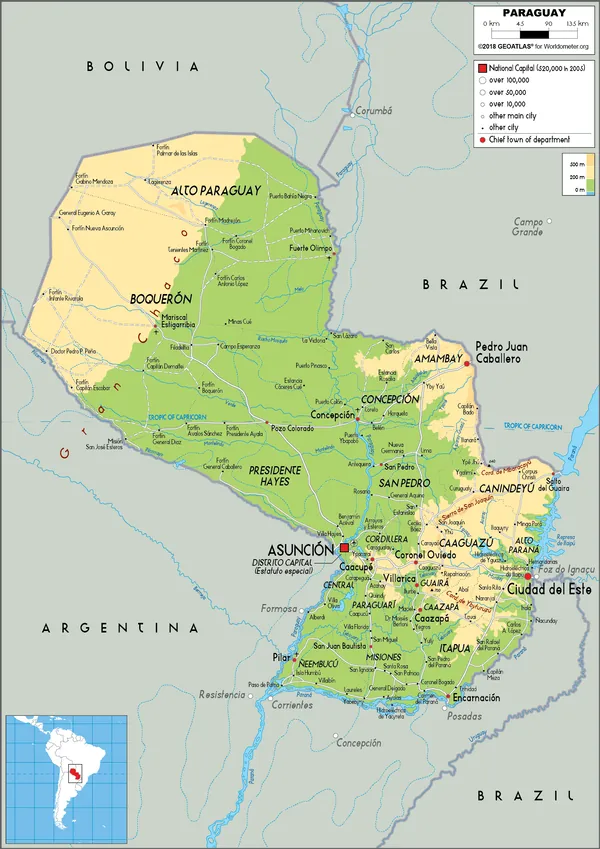 PHYSICAL Map of Paraguay