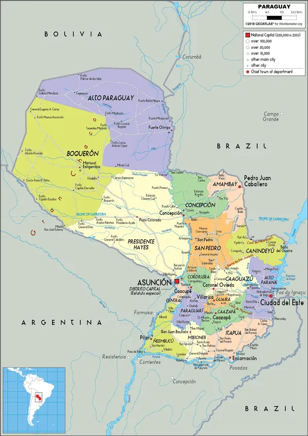 POLITICAL Map of Paraguay