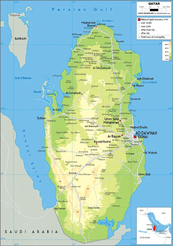 PHYSICAL Map of Qatar