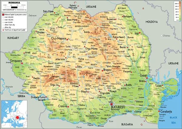 PHYSICAL Map of Romania