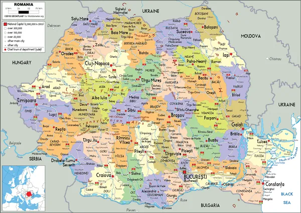 POLITICAL Map of Romania