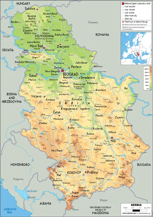 PHYSICAL Map of Serbia