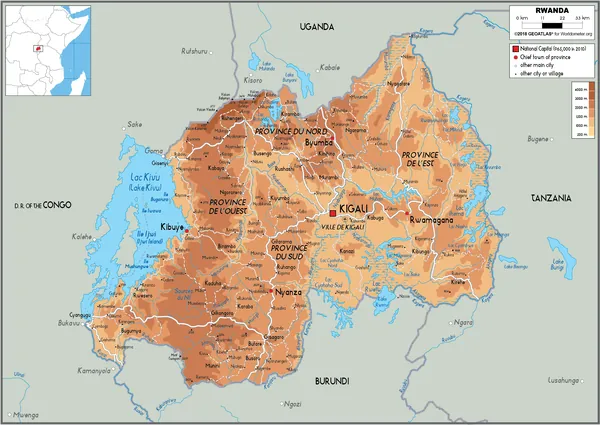 PHYSICAL Map of Rwanda