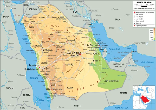PHYSICAL Map of Saudi Arabia