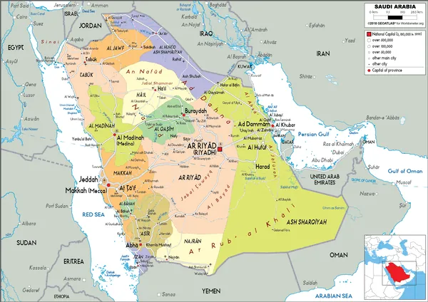 POLITICAL Map of Saudi Arabia
