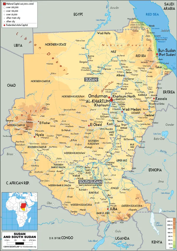 PHYSICAL Map of Sudan