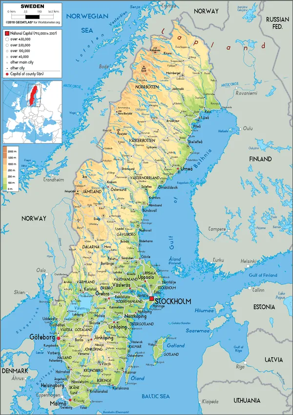 PHYSICAL Map of Sweden
