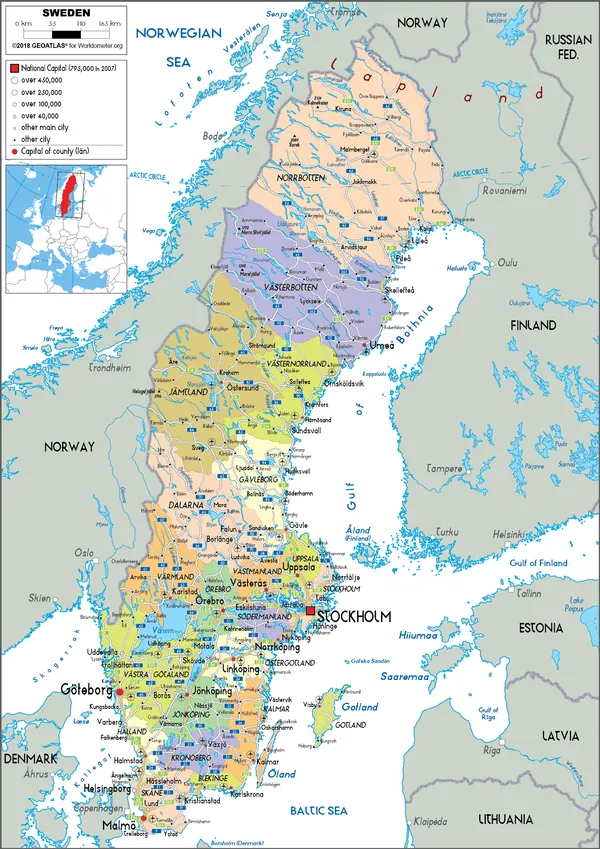 POLITICAL Map of Sweden