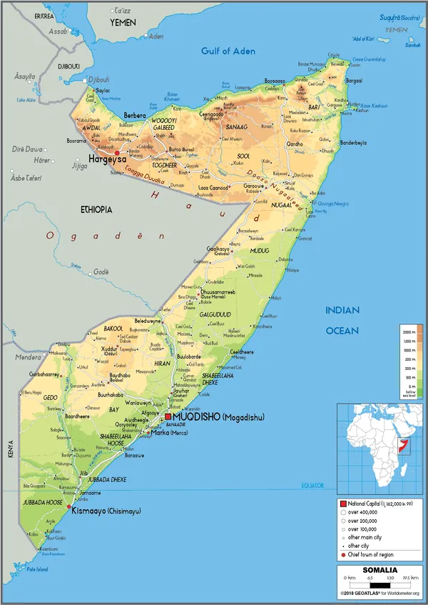 PHYSICAL Map of Somalia