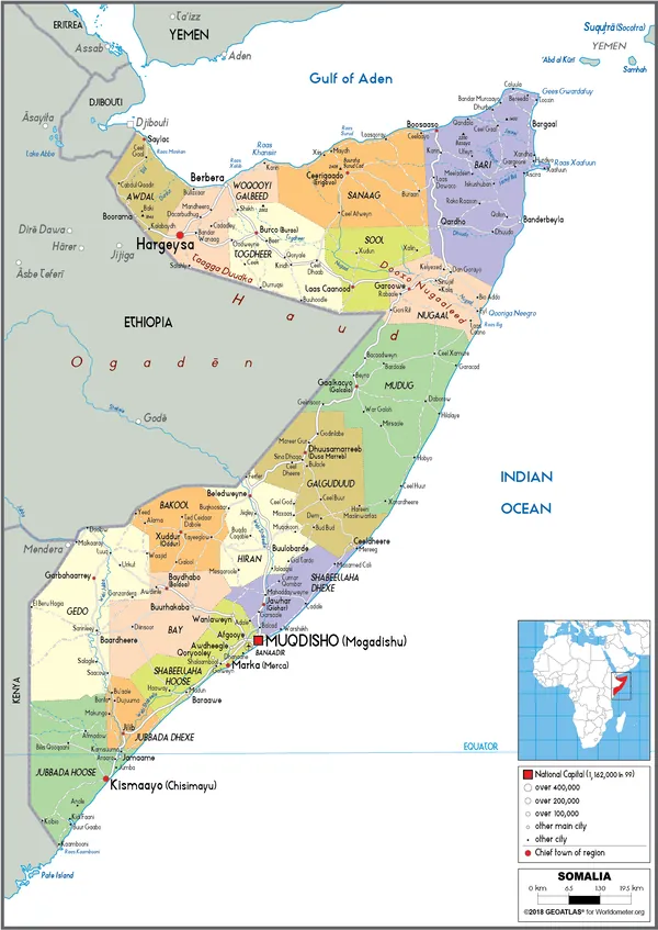 POLITICAL Map of Somalia