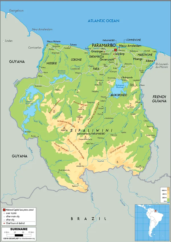 PHYSICAL Map of Suriname