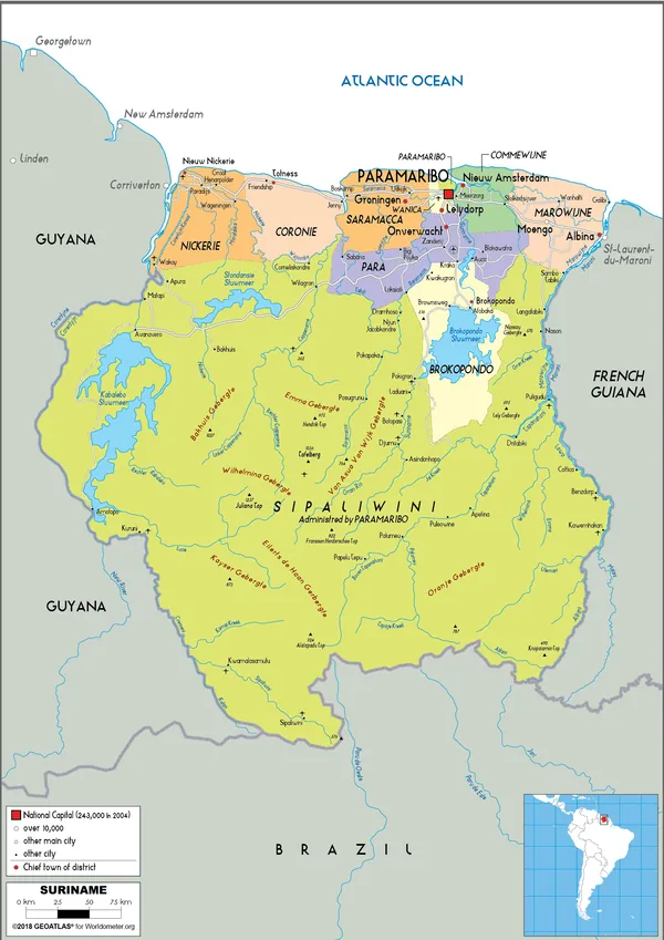POLITICAL Map of Suriname