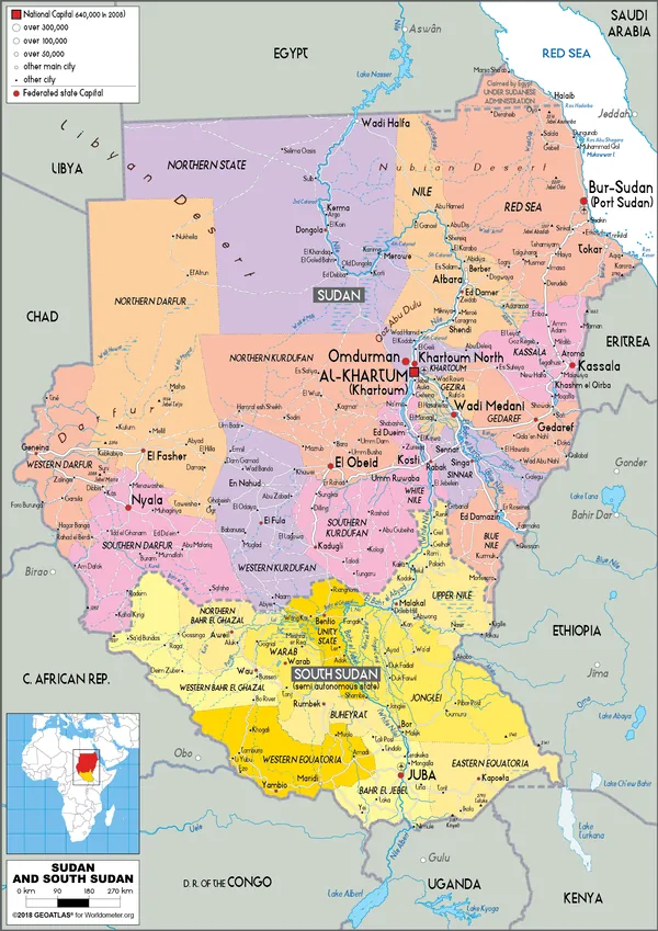 POLITICAL Map of South Sudan