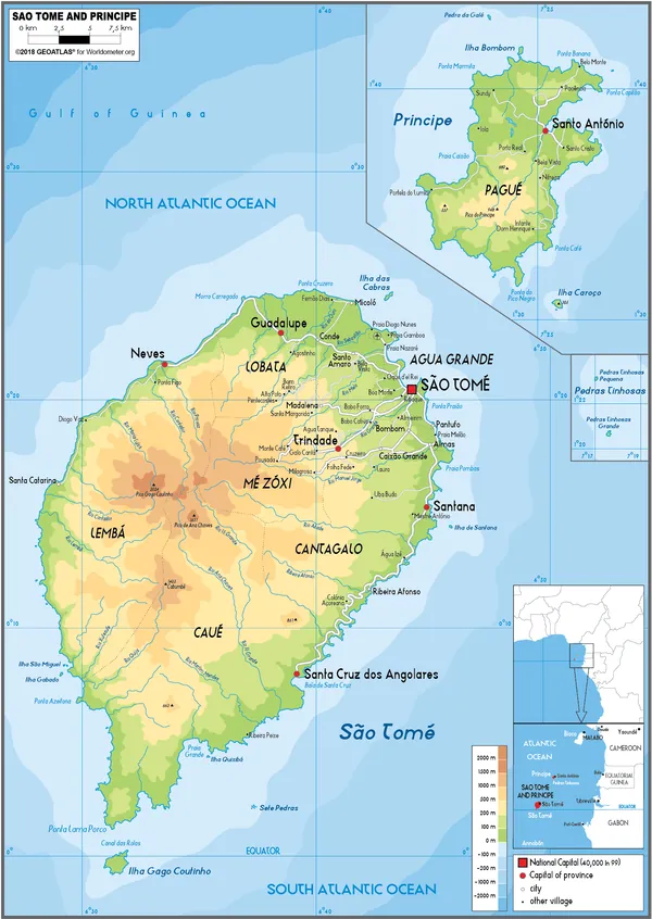 PHYSICAL Map of Sao Tome and Principe