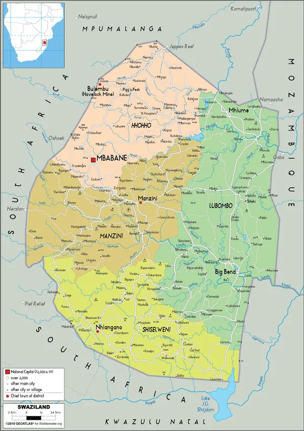 POLITICAL Map of Eswatini