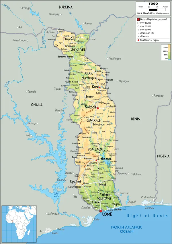 PHYSICAL Map of Togo