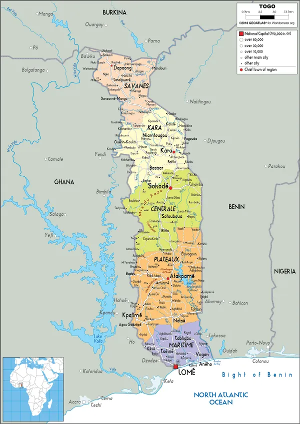 POLITICAL Map of Togo