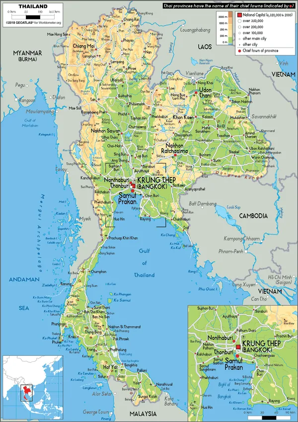 PHYSICAL Map of Thailand