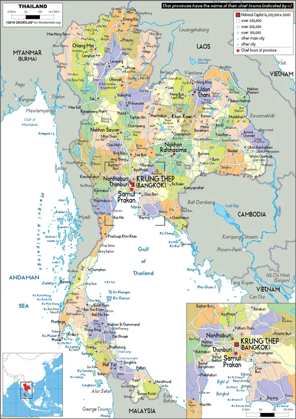 POLITICAL Map of Thailand