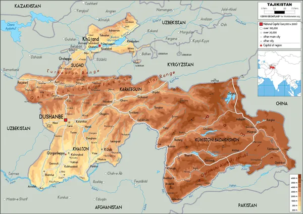 PHYSICAL Map of Tajikistan