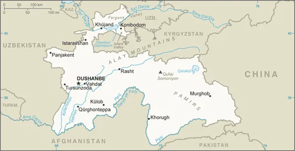 SIMPLE Map of Tajikistan