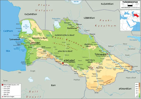 PHYSICAL Map of Turkmenistan