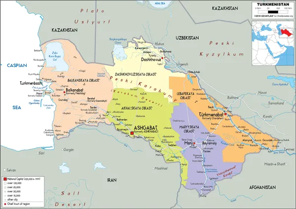 POLITICAL Map of Turkmenistan