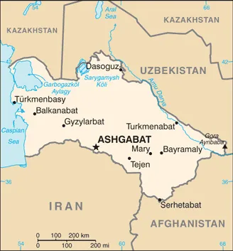SIMPLE Map of Turkmenistan