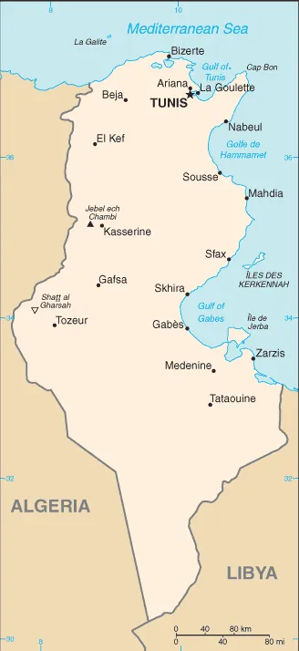 SIMPLE Map of Tunisia