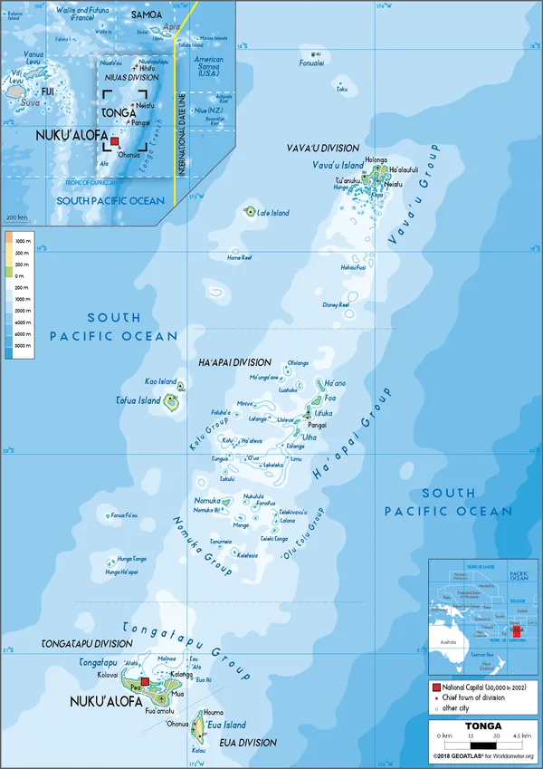 PHYSICAL Map of Tonga
