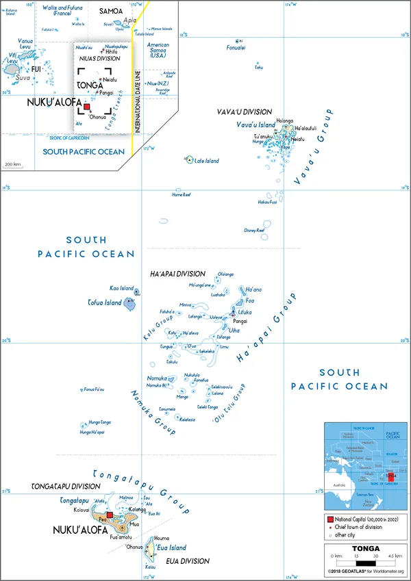 POLITICAL Map of Tonga