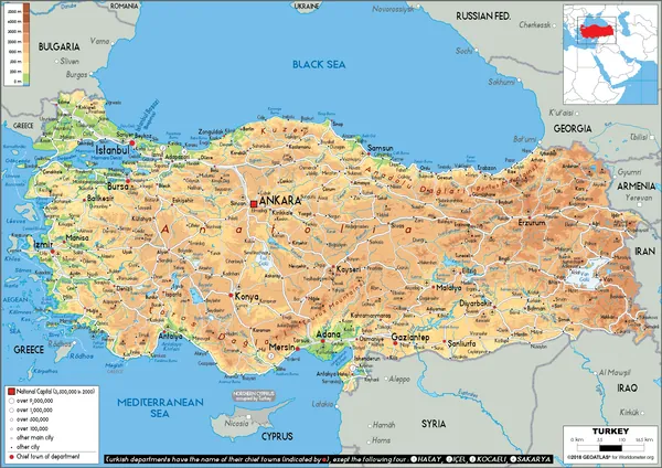 PHYSICAL Map of Turkey