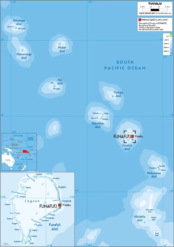 PHYSICAL Map of Tuvalu