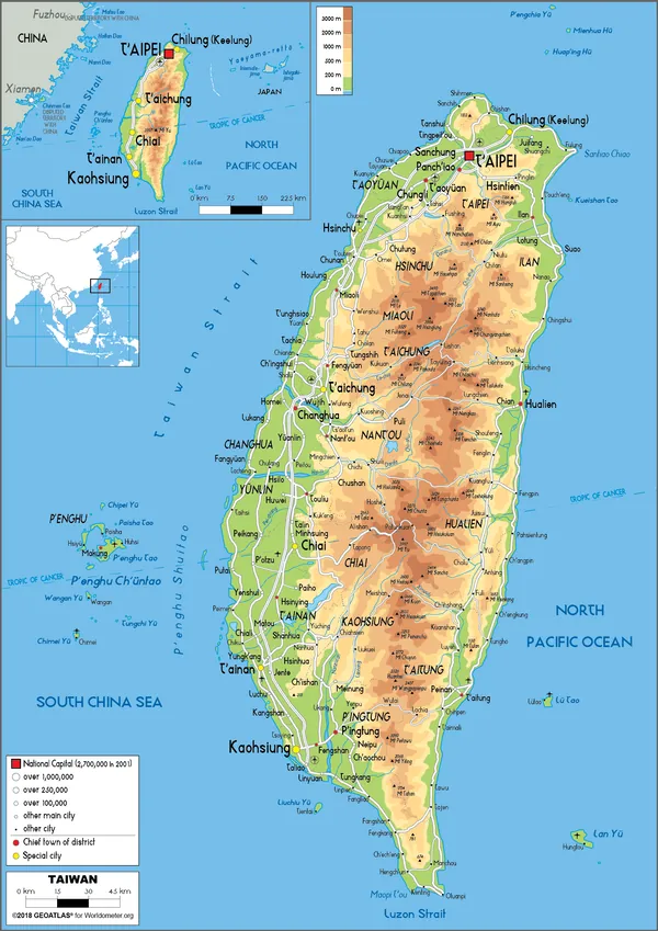 PHYSICAL Map of Taiwan
