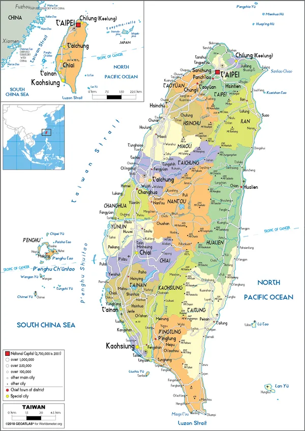 POLITICAL Map of Taiwan