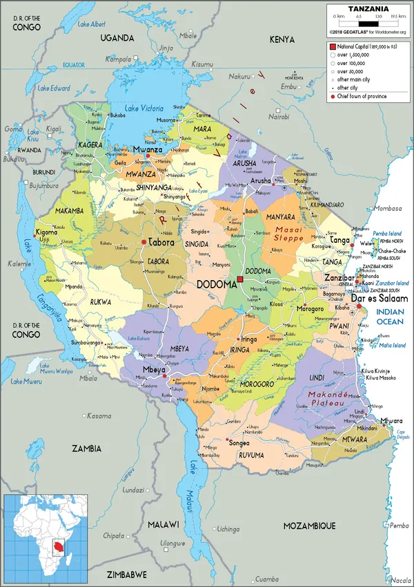 POLITICAL Map of Tanzania